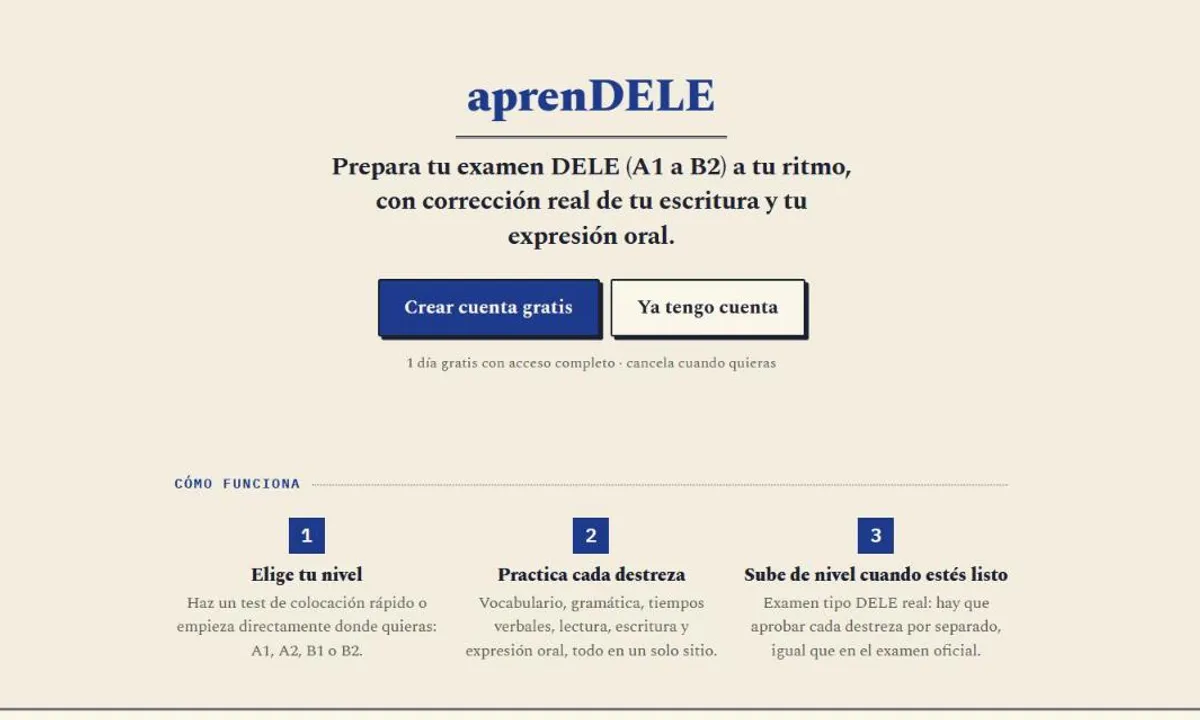 Home page of aprenDELE, a platform to prepare the DELE exam
